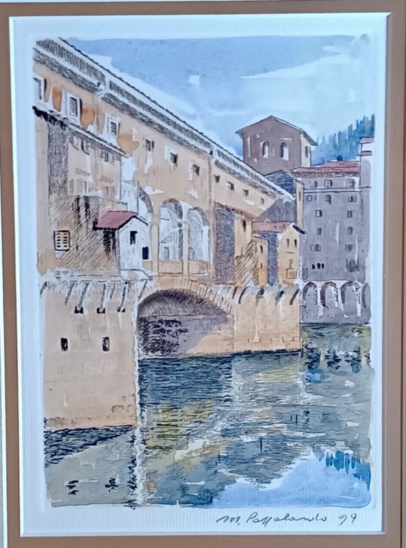 Watercolor, Ponte Vecchio,bridge, Florence, Italy,Signed,Original