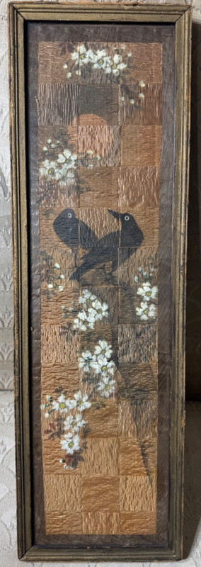 Vintage «Asian Botanical Floral BirdsScene» Painting On Silk – Framed