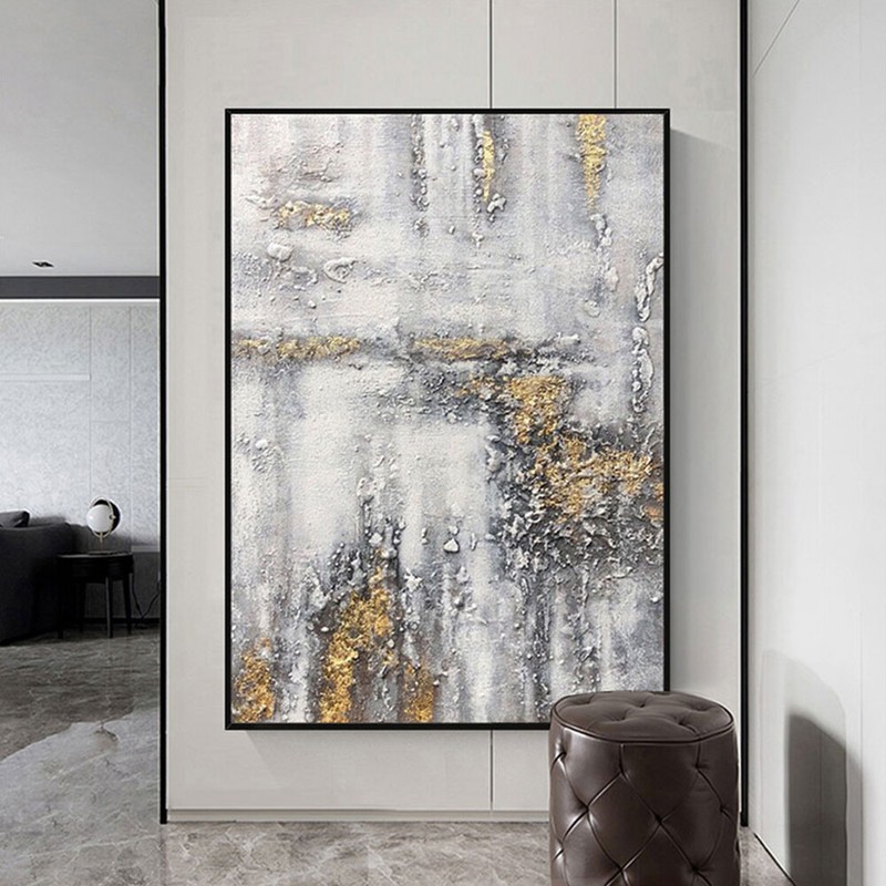 Modern wall art painting abstract Handmade Oil Painting Gold And Gray Hanging gallery