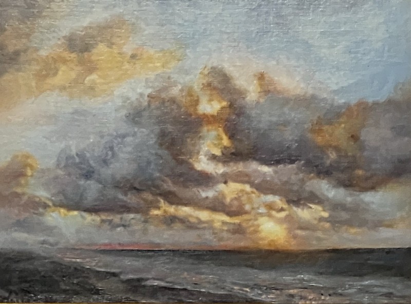 Delander Art, Original, “Gold in the Clouds” Sunset Oil Painting Canvas Framed