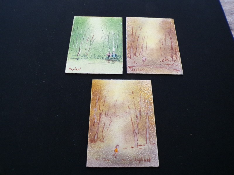 3 Signed Raphael Esterida Hand Painted Enamel on Metal Plate/Tile Artwork
