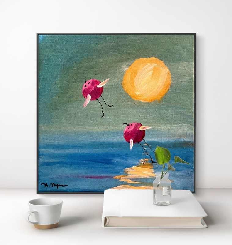 Mary Myers Original Abstract Expressionism 10x10 Flying Beach Birds Series gallery