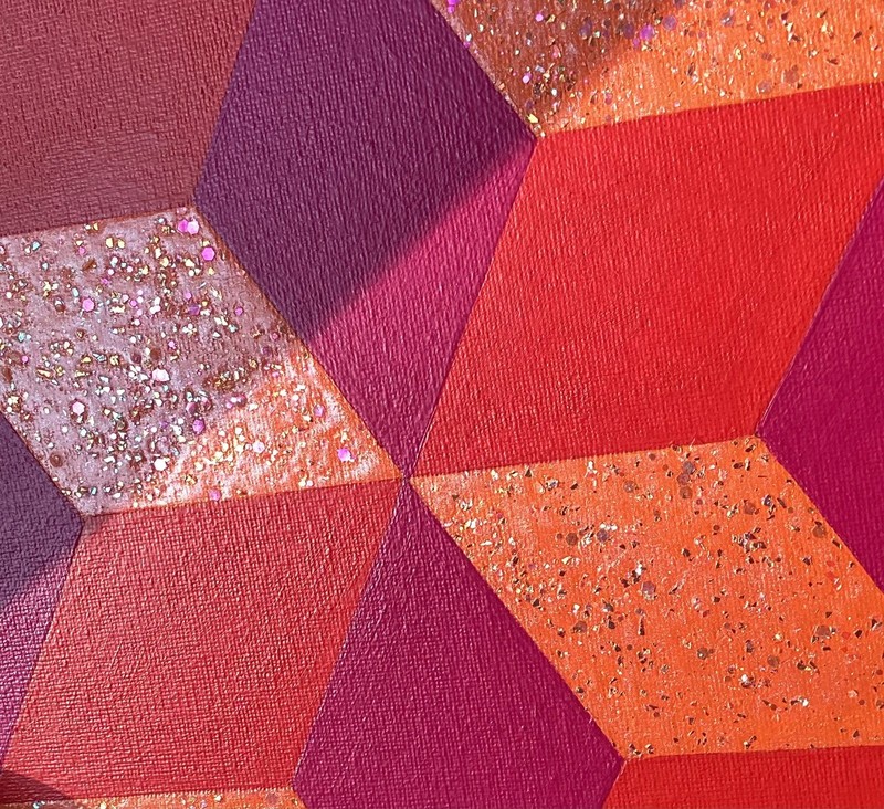 3D Geometric Cube Painting on Hexagonal Canvas gallery