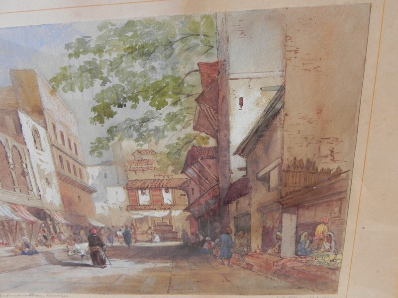 Antique watercolor painting Benares India signed W S Pilleau 1901 English artist gallery