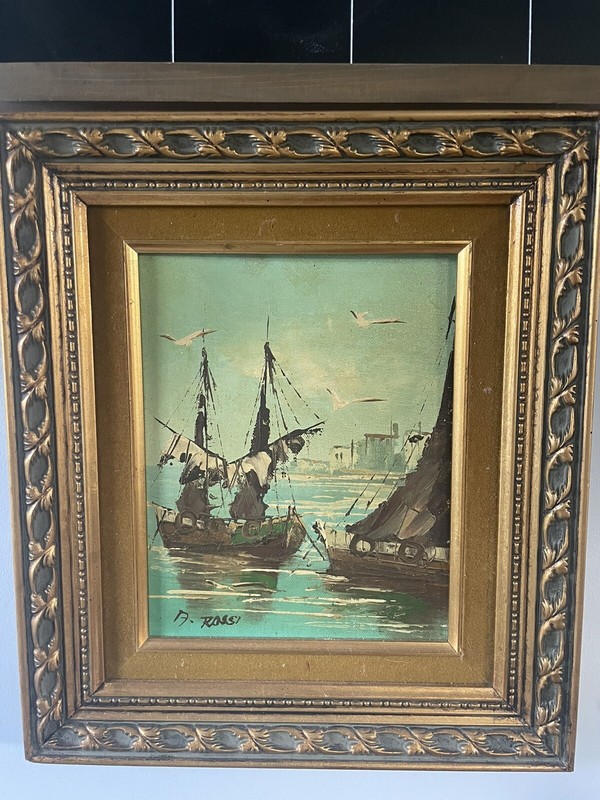 Sail Boat OIL PAINTING- SIGNED A.ROSSI 20th Century 13.5x 15.5″ In Frame