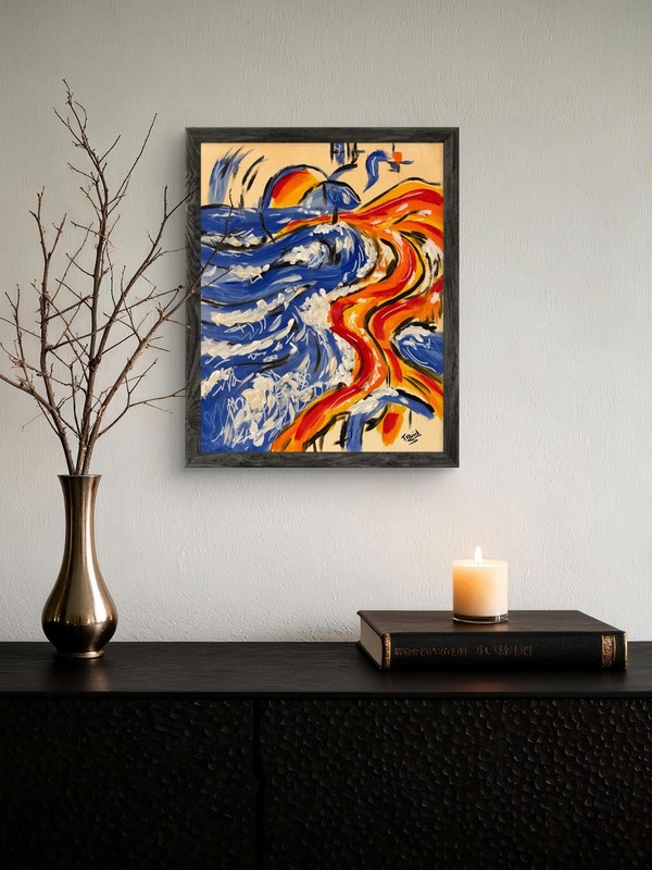 Original Abstract Flood Water Flames Fire 11x14 Signed Acrylic Canvas Painting gallery