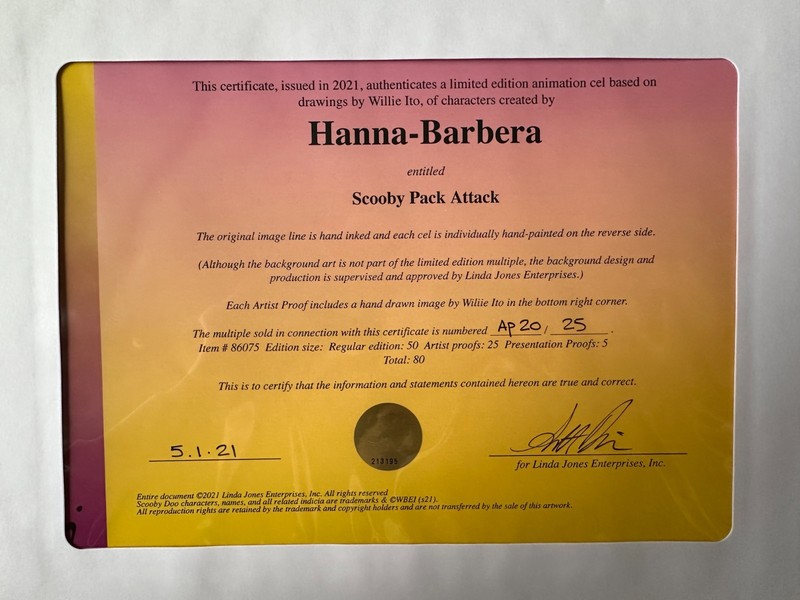 Scooby Doo Pack Attack Limited Edition cel of 25 Signed +SKETCH by Willie Ito OH gallery