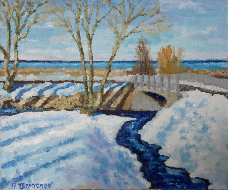 Landscape Early Spring #2 Original Oil Painting Linen Board 12×10 YSArt