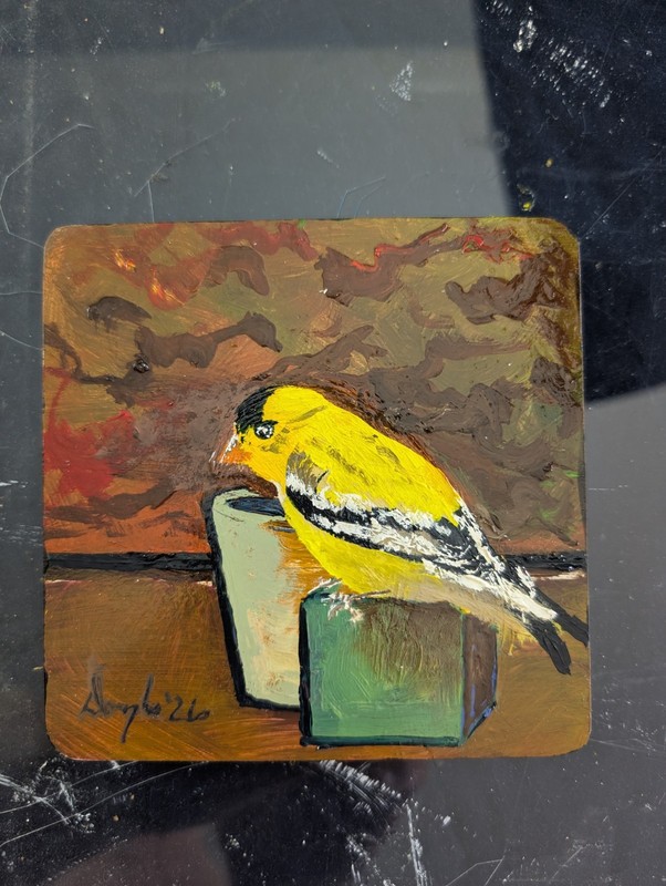 Original Artwork Miniature Oil Painting For Wall Or Mug Coaster, Goldfinch