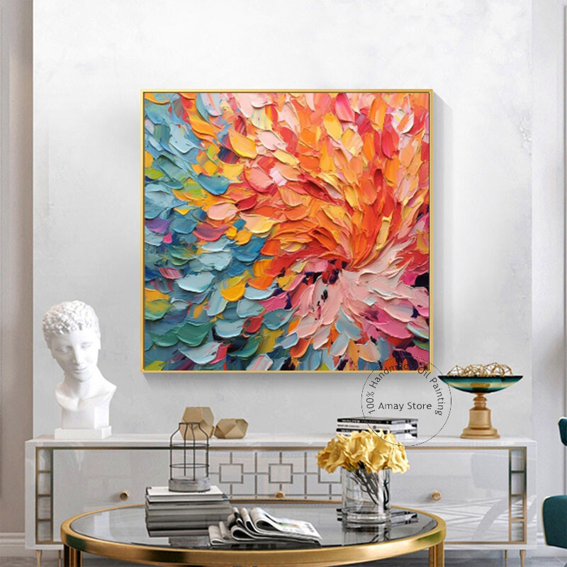 Abstract Colorful Thick 100% Handpainted Oil Painting On Canvas Texture Wall Art