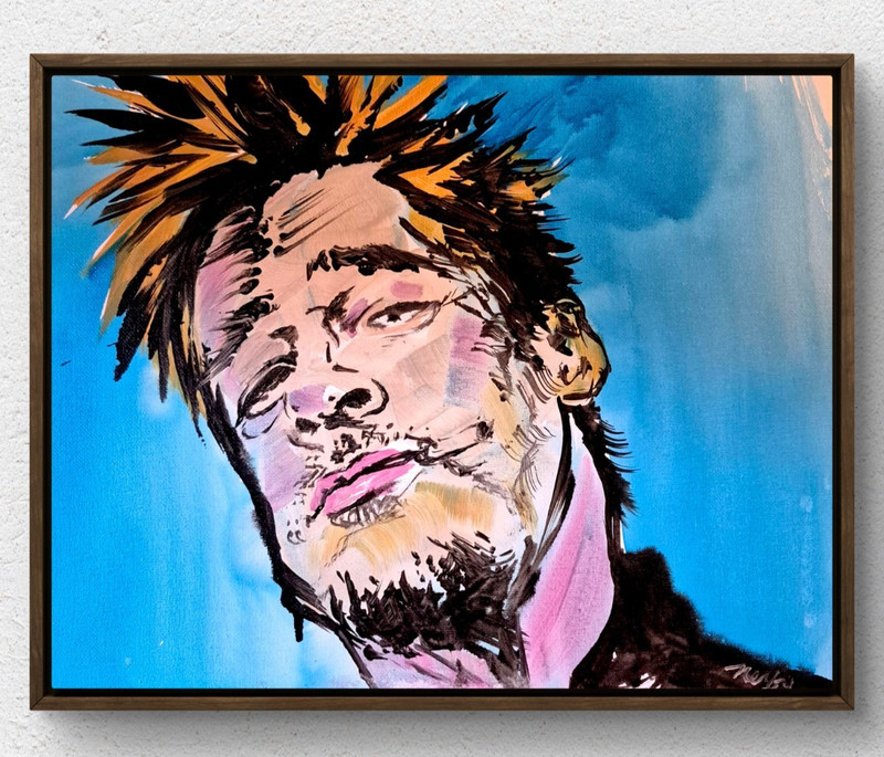 Original Hand Painted Brad Pitt 11×14 Abstract Canvas Signed Acrylic Art A258