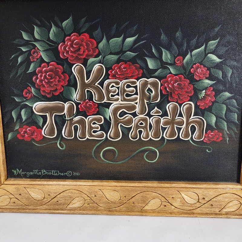 Hand Painted Floral Framed 12x15" Wall Art "Keep the Faith" Religious Signed gallery