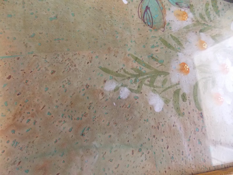 Vintage Cinoiserie Floral Faux Original Painting in Bamboo Wood framed 22"x18" gallery