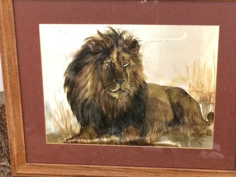 CAROLE HOSS "Pride Leader" LION GOLD FOIL ART EMBOSSED LITHOGRAPH Signed Framed gallery