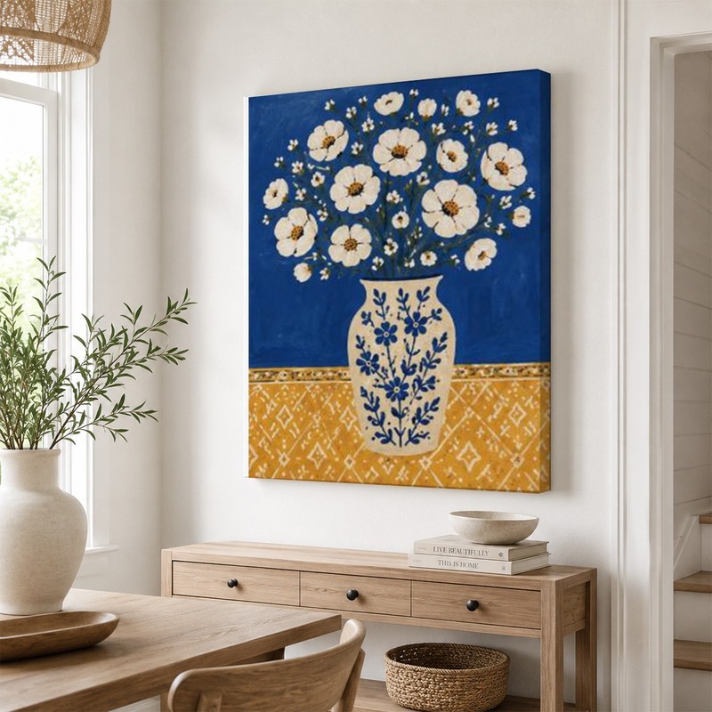 White Flower Vase Canvas Wall Art Blue Floral Print Cottagecore Kitchen Farmhous gallery