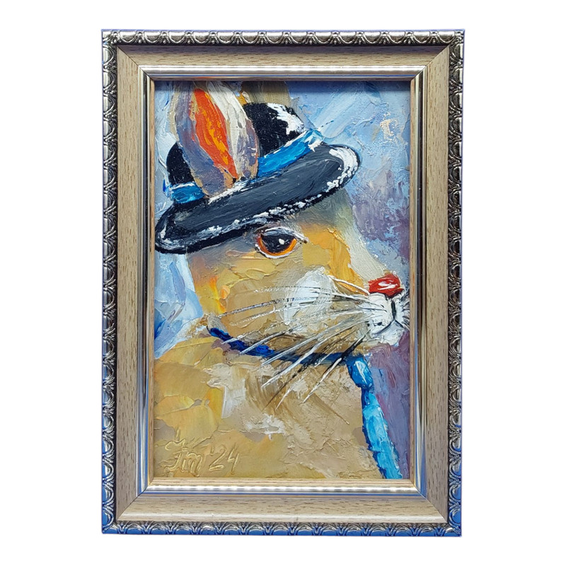 Funny Rabbit Original Painting Small Gift Pet Animals 3D Handmade Wall Art OOAK