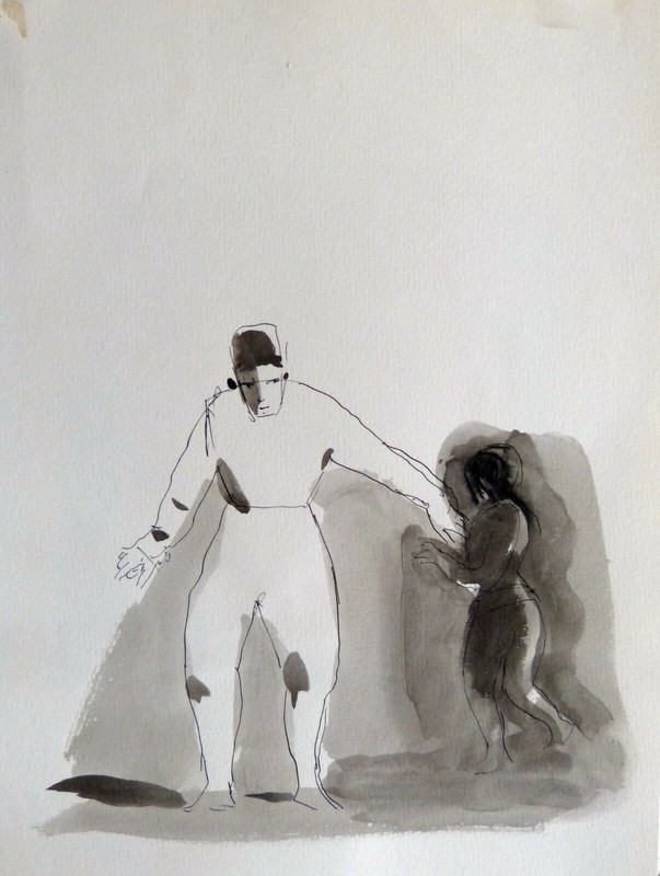 STUDY OF CHARACTERS ink drawing original ART directly from artist 24×32 cm