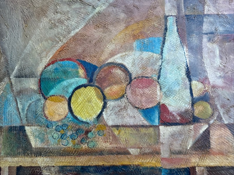MID CENTURY PAINTING CUBIST CUBISM MODERNISM MYSTERY ABSTRACT LARGE 1960'S OIL gallery