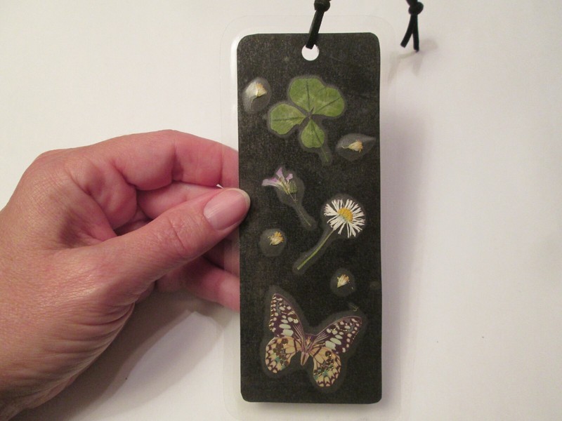 Four Leaf Clover and Wildflower Bookmark- Black – Handmade by Ann Kelly