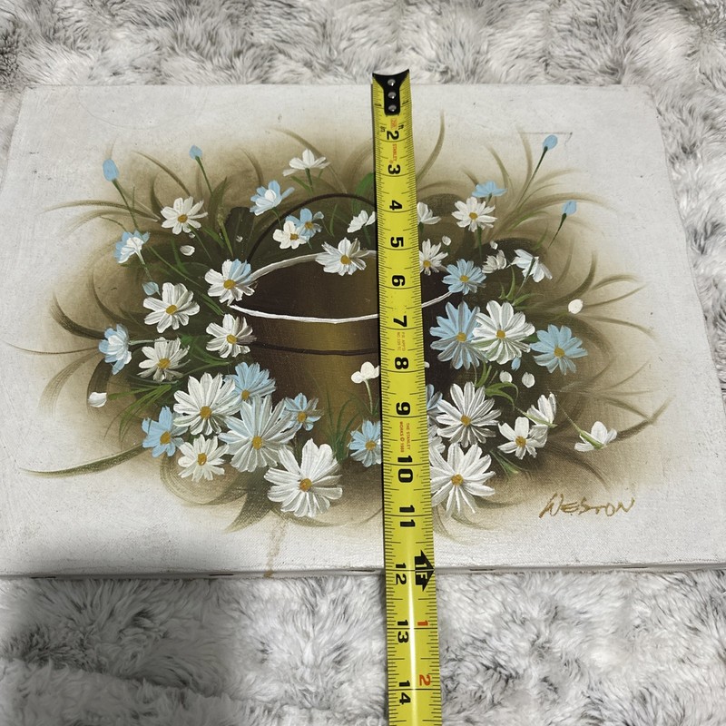 Vintage Floral Daisies Still Life Painting signed Weston Unframed 12”x16” gallery