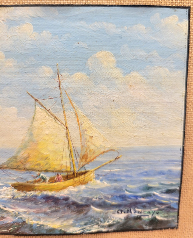 OSWALDO MONCAYO (1923-1984) Miniature Painting - Fishermen/Sailboat gallery