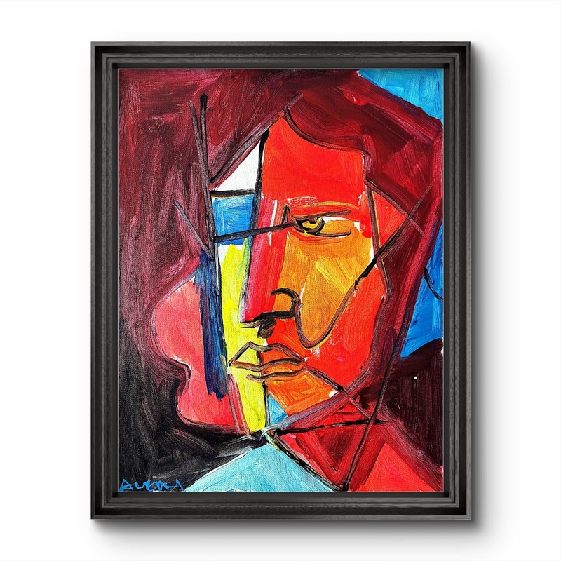 Aleph Original Cubism Face 11×14 Abstract Painting Earth Tones Wall Art Canvas