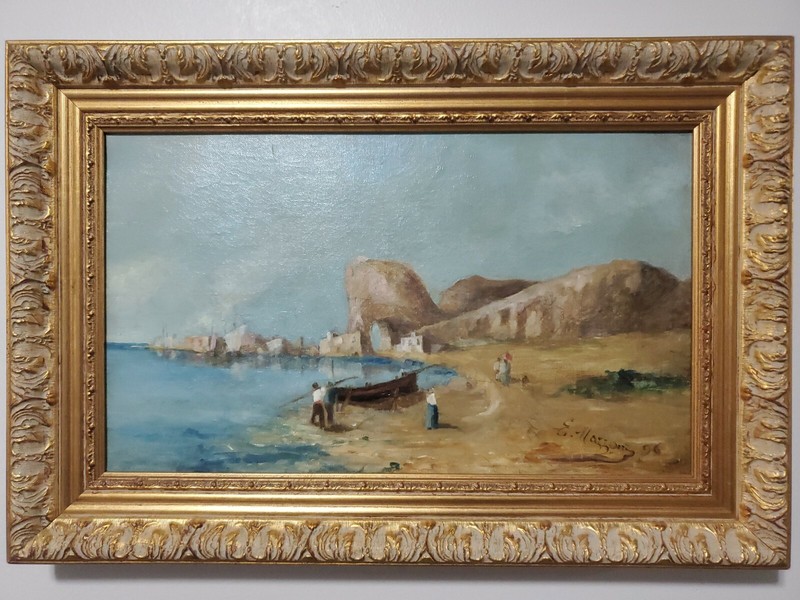 Antique Italian oil painting on canvas coastal scene Capri(?)