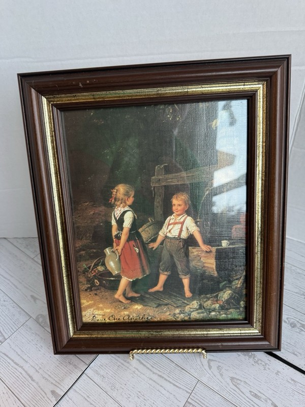Children At The Well Reproduction Original Painting Framed
