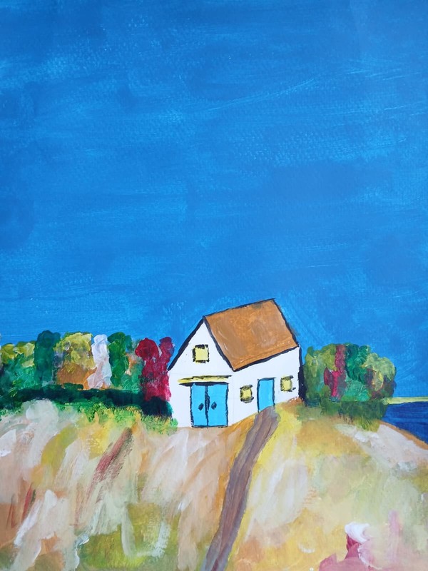 Impressionism 11×14 Beach Side Cottage Handmade Signed Colorful Art Painting