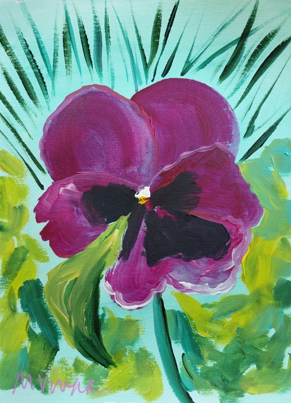 MONA VIVAR Original 14×11 Bold Floral Pansy Abstract Expressionism Art Painting