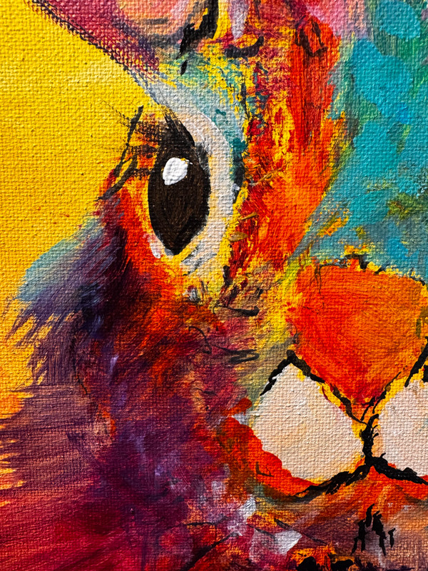 Original Abstract Expressionism 12x16 Bright Rabbit Handmade Signed Colorful gallery