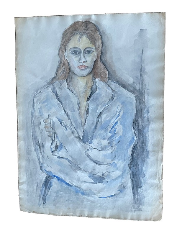 watercolor signed painting portrait mid century 25/18 ‘