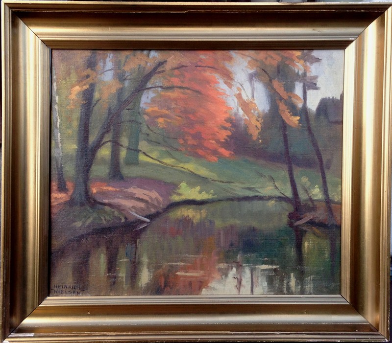Heinrich Nielsen (1929): CLEAR STILL POND, FALL, original oil painting
