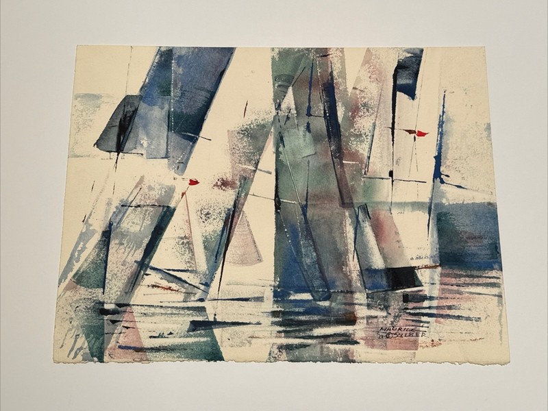 MUSEUM EXHIBITED PAINTING SAILING BOATS NAUTICAL CUBIST ABTRACT NEW YORK SILBER
