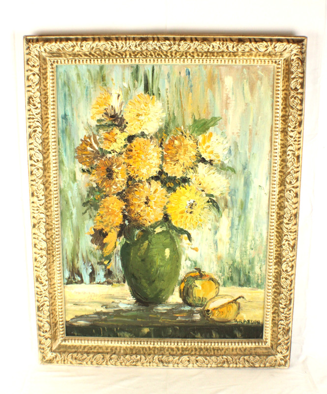 Mid Century Floral Still Life Oil Painting On Board Signed Brandon