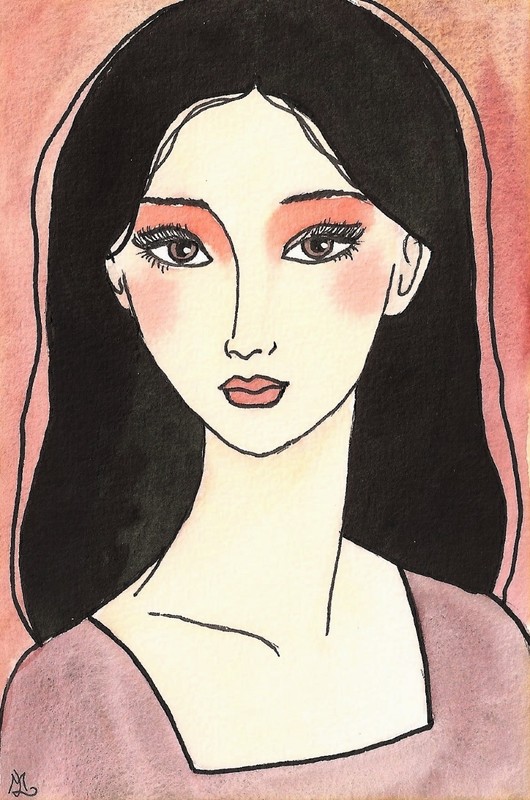 PORTRAIT Woman Girl Ink Watercolor Original 10×15