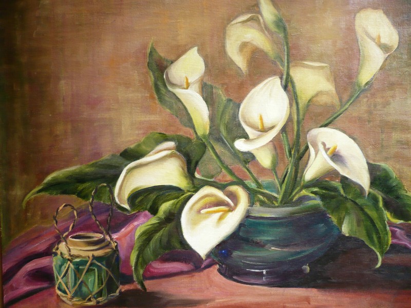 CLARICE LIBBEY, LISTED CA PALM SPRINGS FLORAL FLOWERS VINTAGE OIL CALLA LILIES gallery
