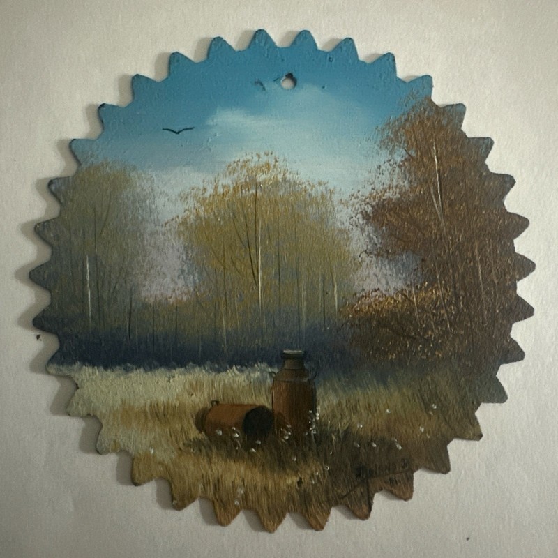 Vintage Rustic Hand-painted Saw Blade Blanks Wall Decor 6” Signed By Artist 1981 gallery