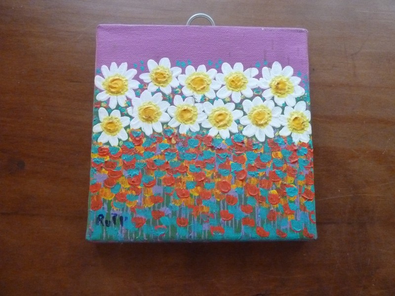 Ruth Williams Signed Pointillist Painting of Flowers «Ruth Originals» #1095