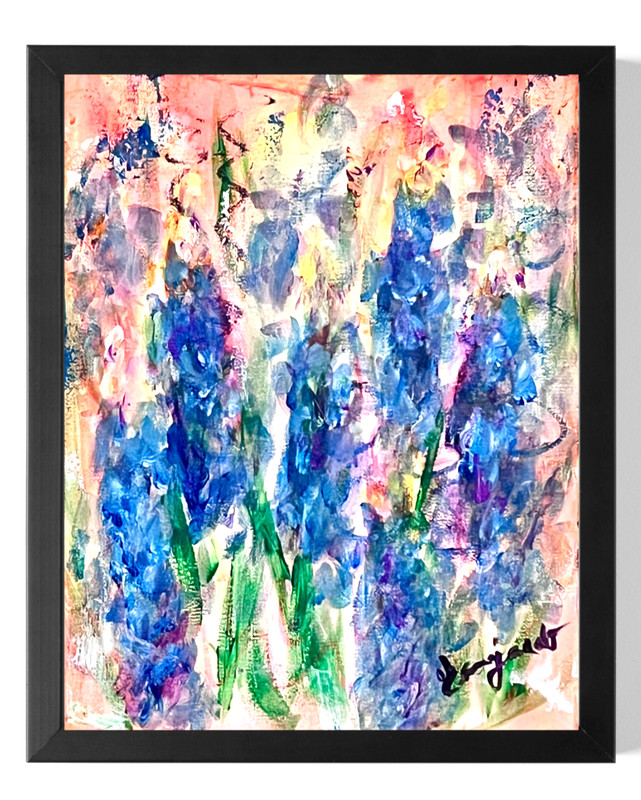 Guajardo Original Art: Bluebonnets 14X11 Canvas Signed Impressionism Home Decor