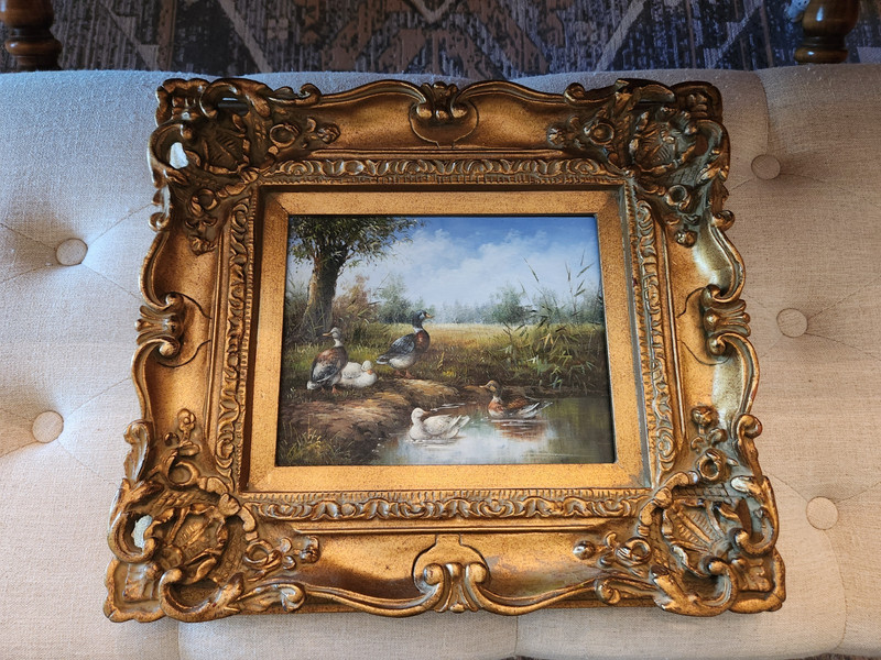 Vintage Duck Painting on Wood Ornate Frame
