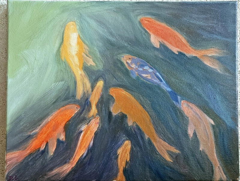 Daorong Oil Painting Gold Fish In The Aquarium