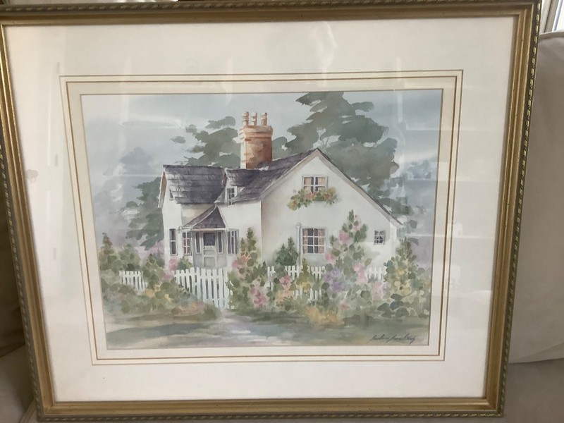 Original Watercolor by Kansas Artist Barbara Burnett-Hollyhock Cottage