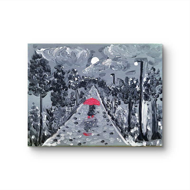 A Walk In The Rain Original Series 1 Of 6 Modern Art Acrylic Signed By Artist.