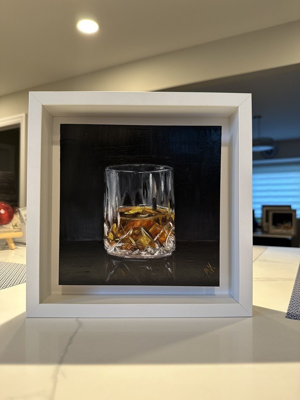 Original Oil Painting Still Life Whiskey Drink Aluminum Realism