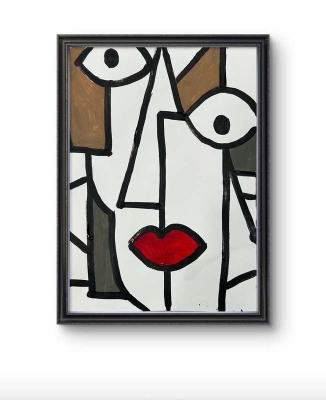 Original Abstract Cubism Face Painting 9×12 paper Modern Wall Art Home Decor