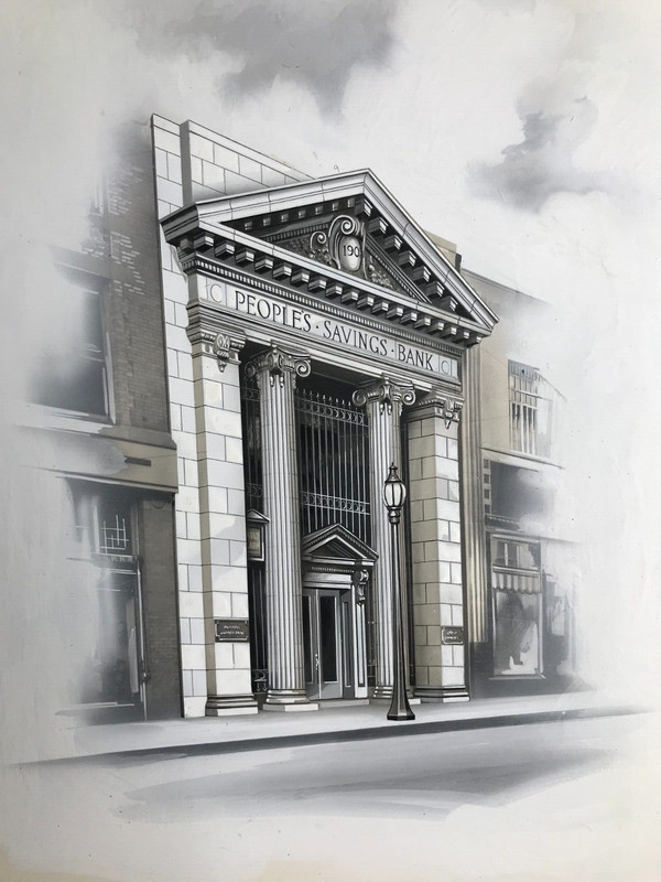 Original Antique Concept Art Rendering Peoples Savings Bank Brockton MA AL45