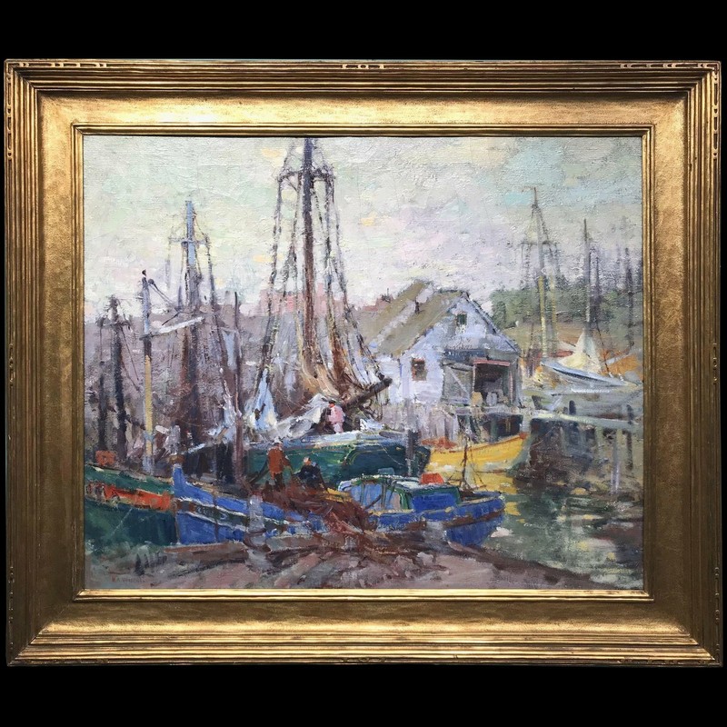 Harry Aiken Vincent Impressionist Marine Oil Painting, Wheelers Wharf gallery