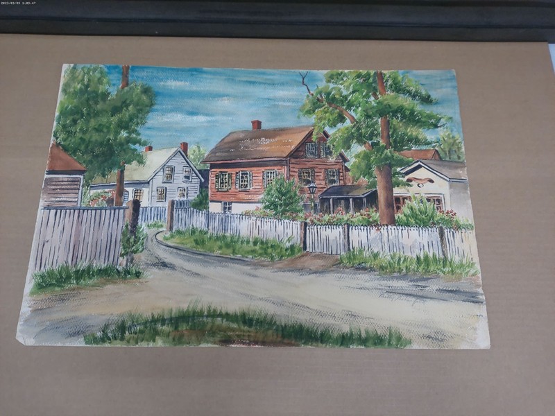 Original Watercolor 15x22 Signed Betty B Rural Village Landscape