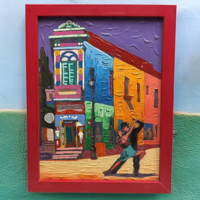 Vintage Custom Framed 10″ x 13″ Argentina Tango Street Art Painting